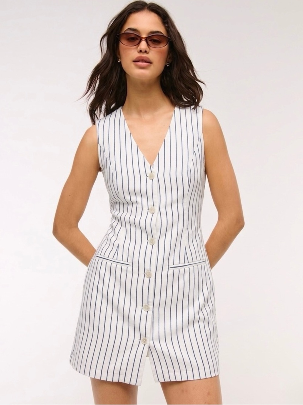 Abercrombie & Fitch Pinstripe Button Front Mini Dress Size Large Minimalist Chic